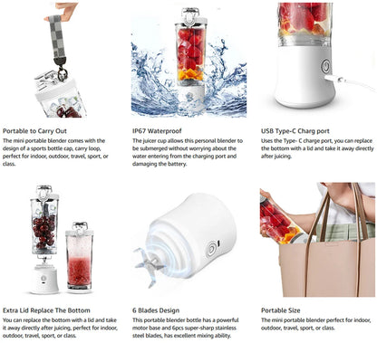 Portable 600ML Blender - USB Rechargeable Mini Juicer for Smoothies
