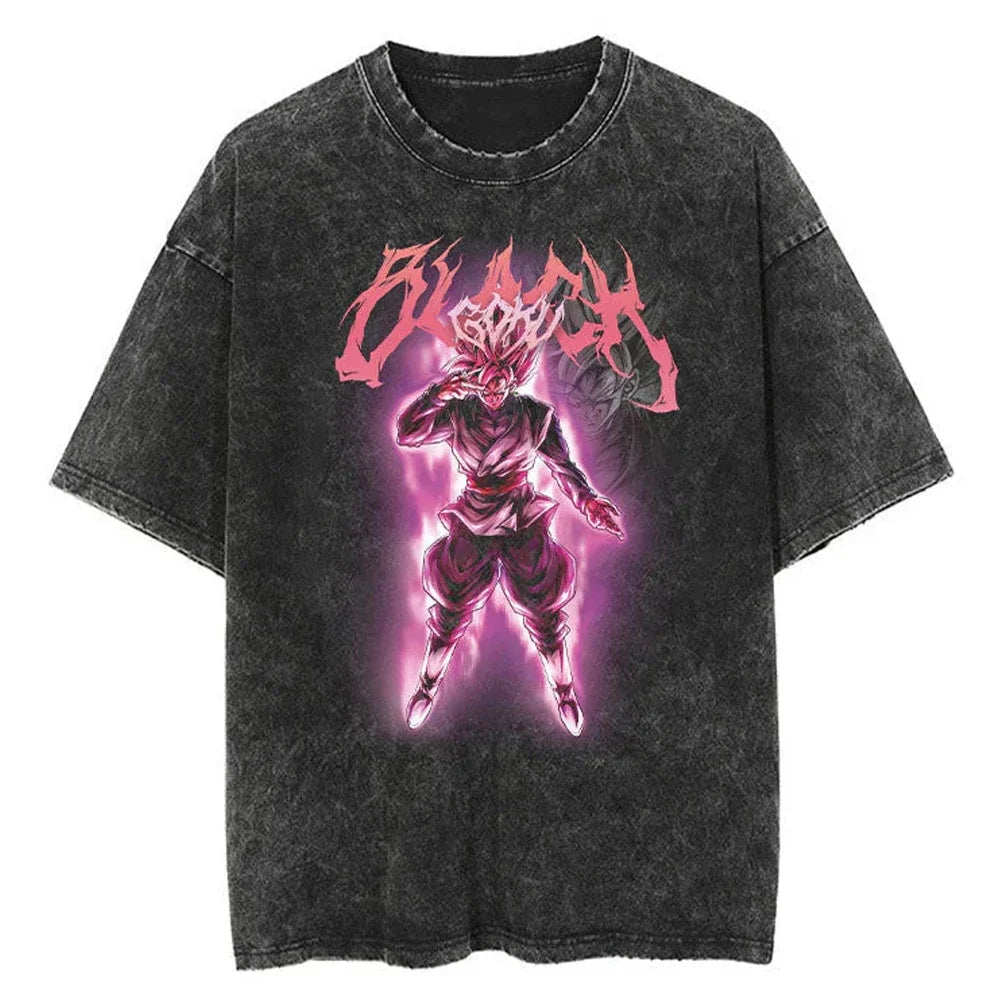 Men Streetwear Washed T Shirt Japanese Anime Dragon Ball Print T-Shirt Harajuku Cotton Casual Tshirt Summer Short Sleeve Tops