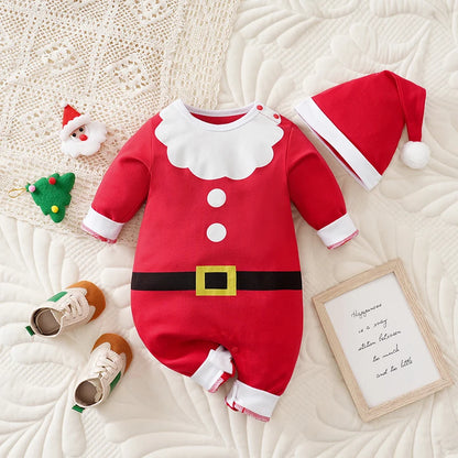 Baby Romper Cotton - Newborn Unisex Velvet Santa Elk Long Sleeve 0-18 Months