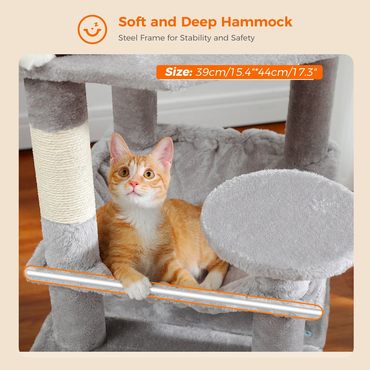 Large Cat Tree - Multi Level Indoor Cat Tower With Sisal Covered Posts & Spacious Condo