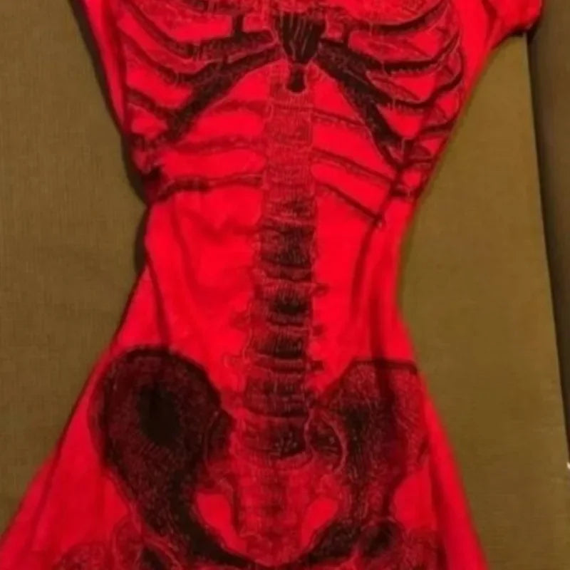 American Vintage Skeleton Aesthetic Short Sleeved Tees Women Y2k Harajuku Rock Hottie T-shirt Gorhic Retro Sexy Slim Chic Tops