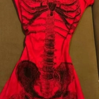 American Vintage Skeleton Aesthetic Short Sleeved Tees Women Y2k Harajuku Rock Hottie T-shirt Gorhic Retro Sexy Slim Chic Tops