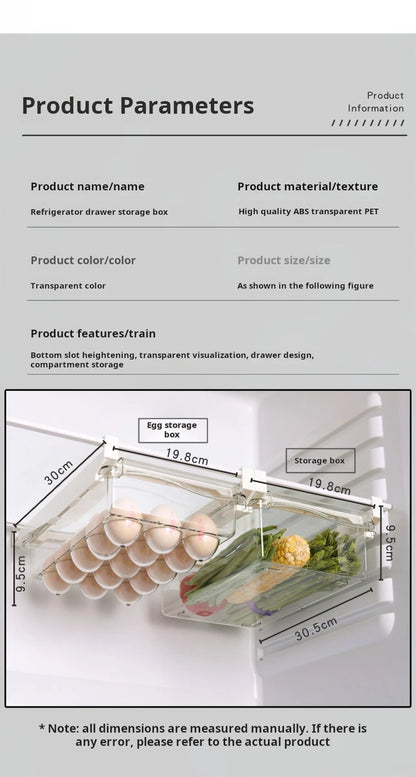 Refrigerator Egg Storage Box - Drawer Style Plastic Egg Holder and Fresh-Keeping Food Rack