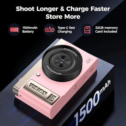 4K Digital Camera - 64 Megapixel Portable Camera With 16x Digital Zoom & Rotating Flip Screen