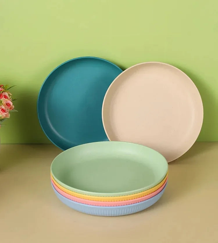 Eco-Friendly Wheat Straw Dinnerware Set - 4pcs Plates Cups Bowls for Home  Outdoor Use