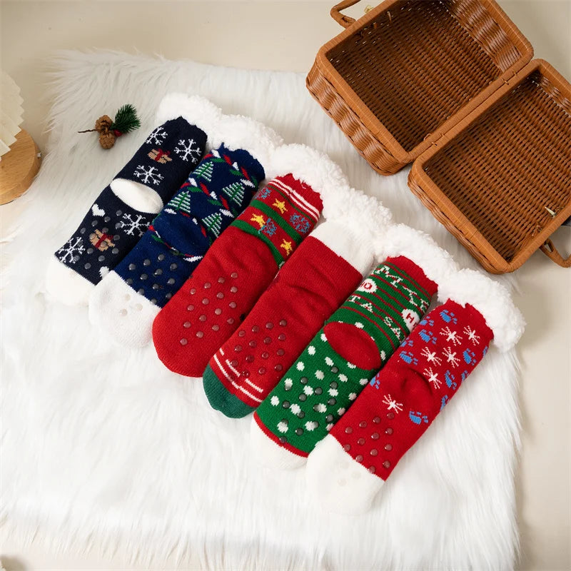 New Winter Kids Cartoon Christmas Socks Boys Girls Thicken Cotton Warm Floor Children Sock Non-Slip Thermal Cute Family Socks