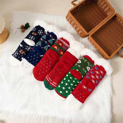 New Winter Kids Cartoon Christmas Socks Boys Girls Thicken Cotton Warm Floor Children Sock Non-Slip Thermal Cute Family Socks