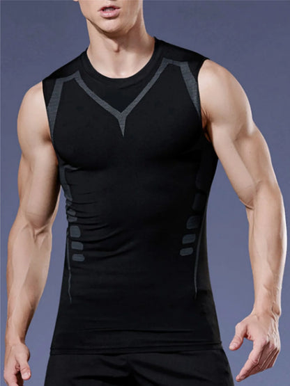 Mens Compression Shirt - Breathable Quick Drying Vest With Muscle Support