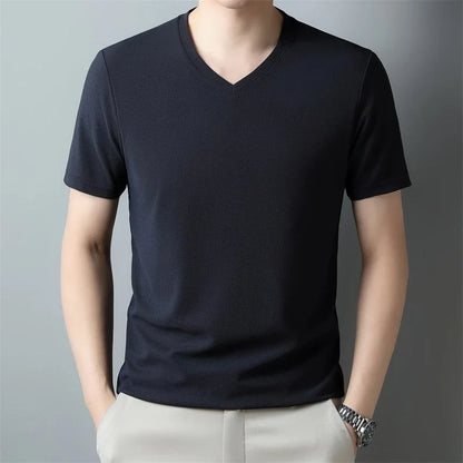 Men's V Neck T-Shirt – Lightweight Summer Shirt With Breathable Waffle Texture
