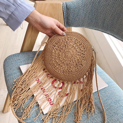 Handmade Cotton Crossbody Bag - Vintage Tassel Shoulder Messenger for Women Summer Beach Handbag 2023