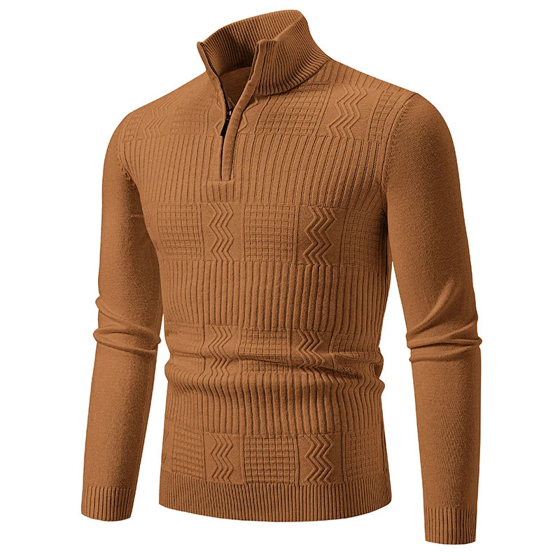 Autumn Winter New Men's Half Zipper Knitted Pullovers Fashion Slim Fit Sweater Men Casual Mock Neck Warm Knit Sweater Pullovers