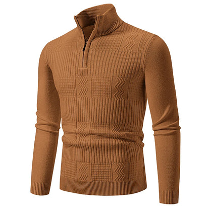 Autumn Winter New Men's Half Zipper Knitted Pullovers Fashion Slim Fit Sweater Men Casual Mock Neck Warm Knit Sweater Pullovers