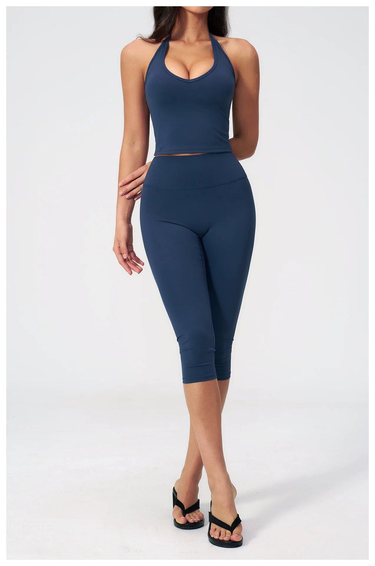 Women 2 Piece Yoga Set High Waist Capri Leggings Sports Bra Crop Top Workout Gym Athletic Outfits Female Fitness Activewear Suit