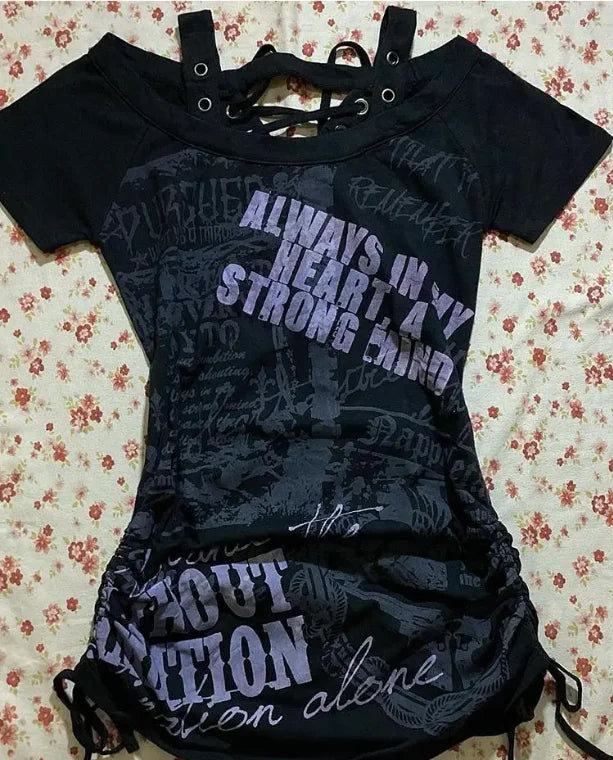 American Vintage Skeleton Aesthetic Short Sleeved Tees Women Y2k Harajuku Rock Hottie T-shirt Gorhic Retro Sexy Slim Chic Tops