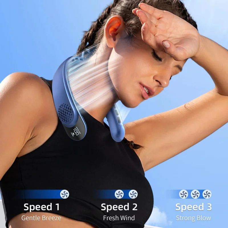 New Quad-Core USB Neck Fan Turbine Vaneless Design Easy Simple Control Carry for Outdoor Portable Portable Summer Gift Wearable