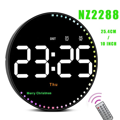 LED Wall Clock with Remote Control - Dual Alarms Calendar  Temperature Display Adjustable Brightness for Home Decor