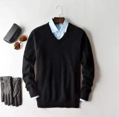 Cashmere Pullover Sweater - Men's V Neck Warm Cotton Blend Knitwear For Autumn Winter