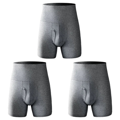 3pcs Men's underwear Men's cotton high waist belly large size extended anti - wear leg fat warm sports boxers