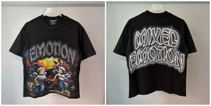 New MIXED-EMOTION Rhinestone cartoon printed pattern 100% cotton Men Women T-shirt Loose casual Shinning Diamond Tees Oversized Top
