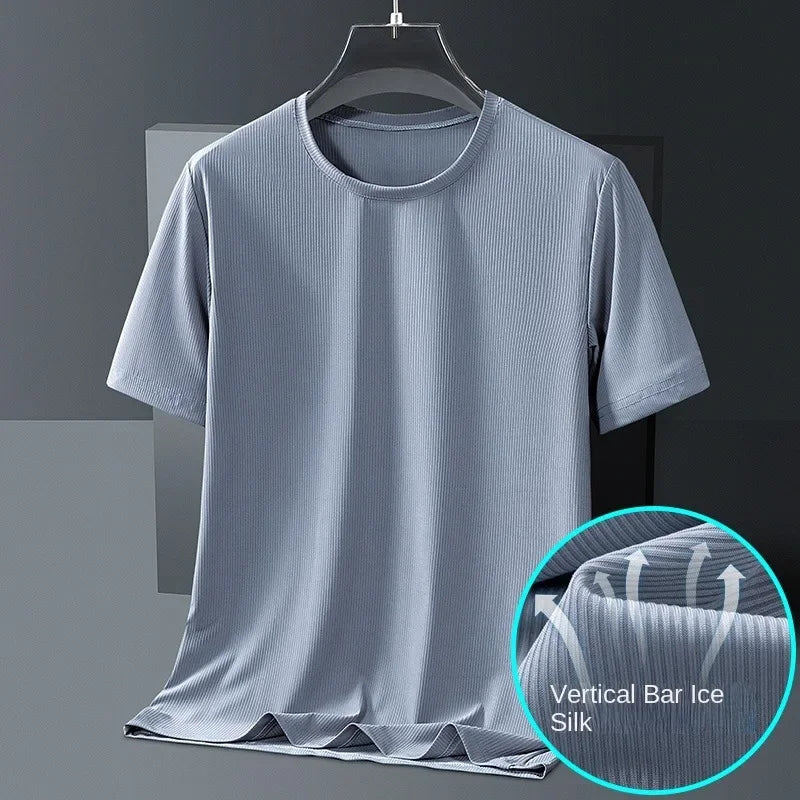Men's Ice-Silk T-Shirt – Plus-Size Quick-Dry Seamless Tee (L–8XL)