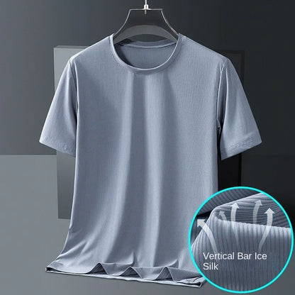 Men's Ice-Silk T-Shirt – Plus-Size Quick-Dry Seamless Tee (L–8XL)