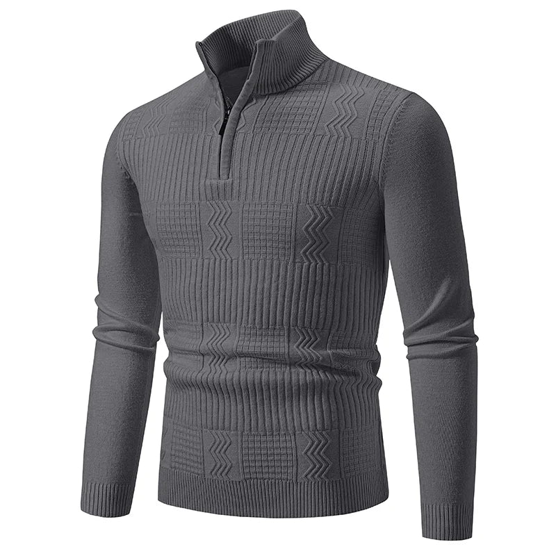 Autumn Winter New Men's Half Zipper Knitted Pullovers Fashion Slim Fit Sweater Men Casual Mock Neck Warm Knit Sweater Pullovers