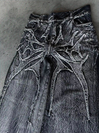 Y2K Retro Oversized Baggy Unisex Mopping Pants Phantom Jeans Men High Street Spider Embroidered Patch Hip Hop Streetwear Gothic