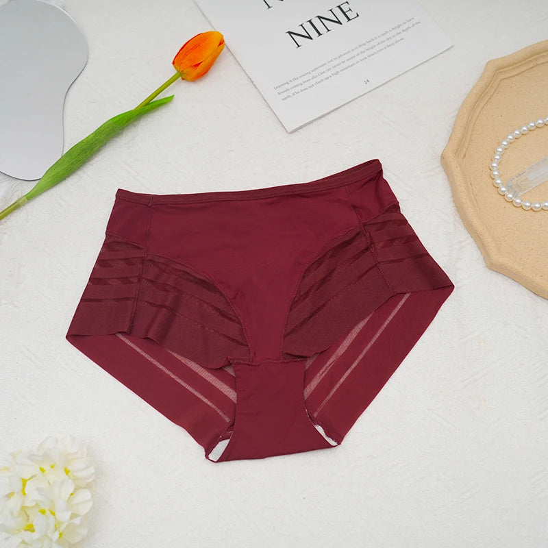 High-Waisted Mesh Ice Silk Triangle Pants Large Size Breathable Sexy Striped Seamless Underwear