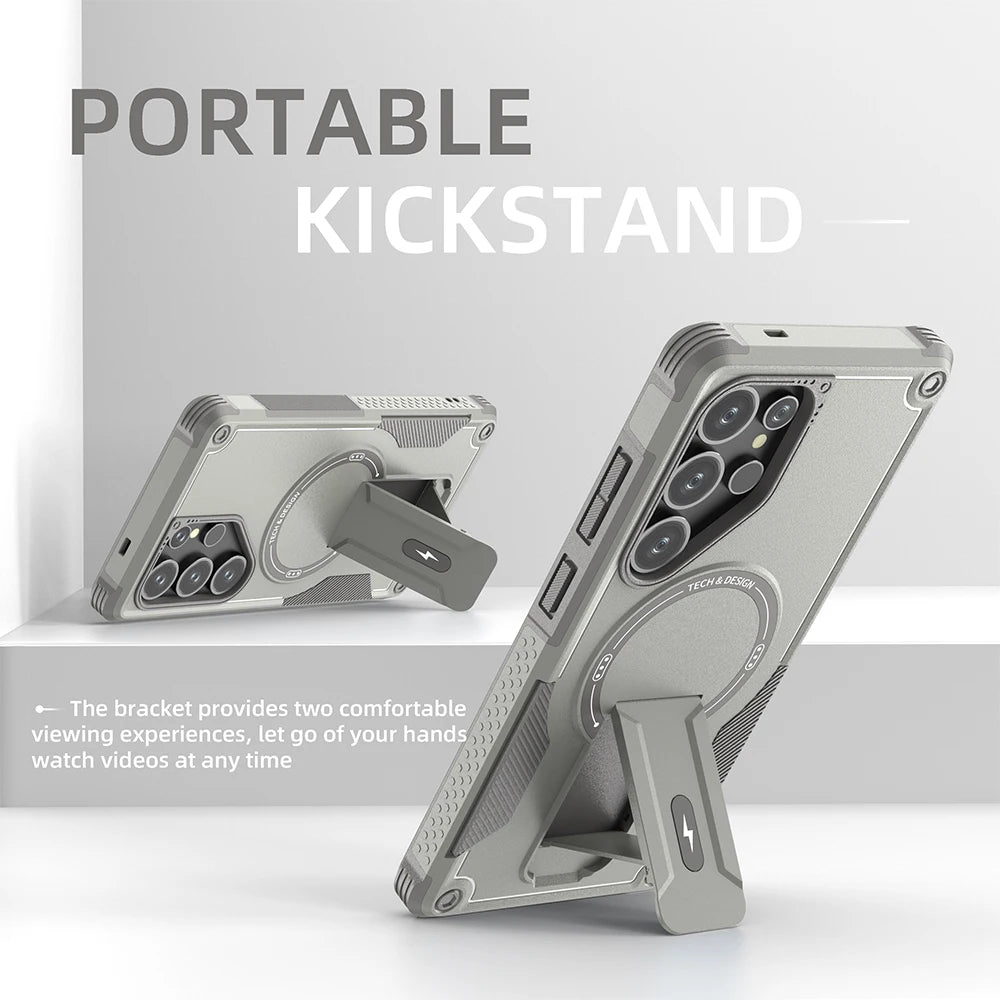 Fold Stand Holder Magnetic Armor Case For Samsung S26 S25 Ultra S24 Plus A26 A16 A56 Wireless Charging Bracket Shockproof Cover
