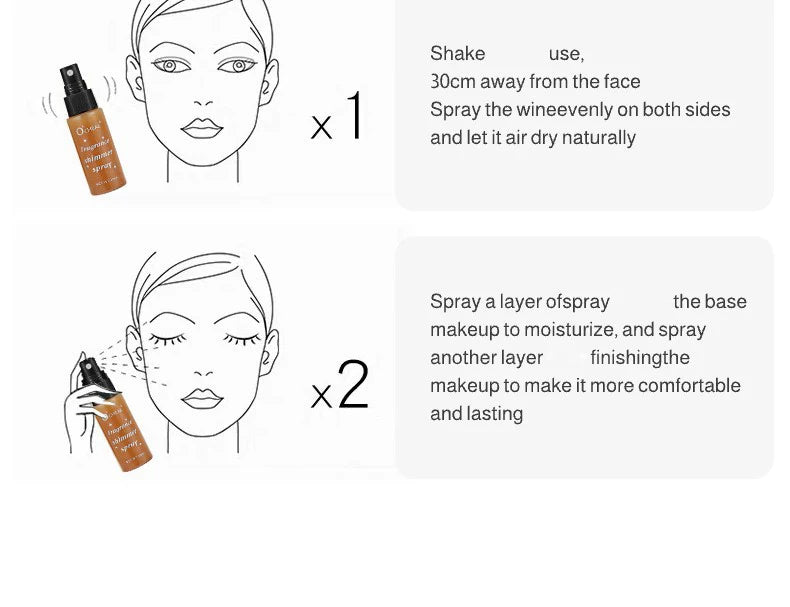 Flash Spray, Lasting Flash, Waterproof, Sweat Proof, Stain Proof, Suitable for Face, Body, Neck, Bright Makeup, Shiny Cosmetics