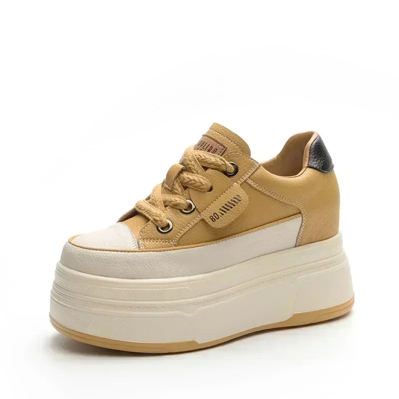 Platform Sneakers Women – Comfortable Genuine Leather Wide Fit Casual Shoes With High Heels