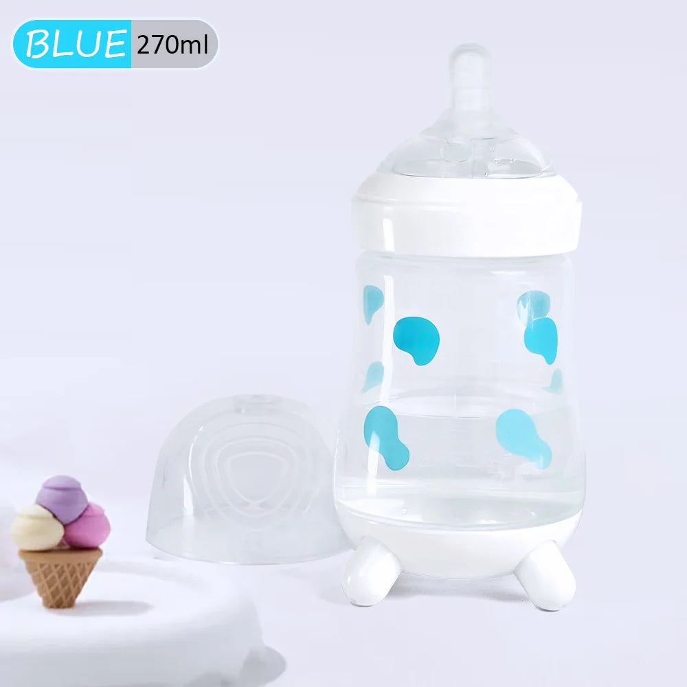 180ML/270ML cute cow shaped anti bloating baby PP bottle without handle, silicone replacement nipple available for sale