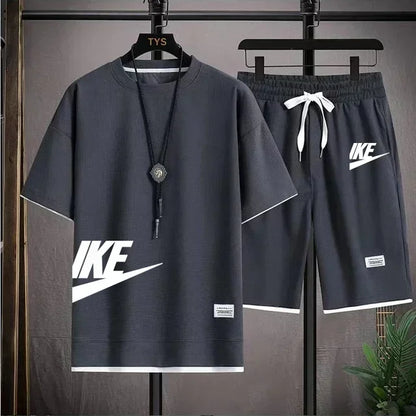 New summer men's casual short-sleeved T-shirt and shorts sportswear set, outdoor men's breathable jogging shorts 2-piece set