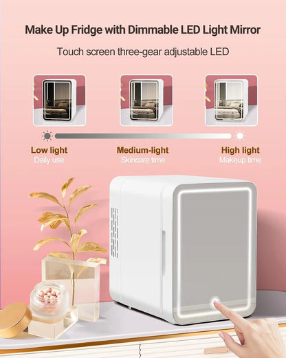 4L Mini Cooler＆Warmer Fridge With LED Light Mirror Portable Makeup Refrigerator Cosmetic Storage Keep fresh Cooler for Car Home