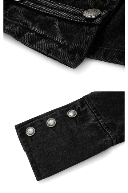 Streetwear Casual Loose Button Split Short Denim Jacket Women Fashion Spring Autumn 2026 Stand Collar Long Sleeve Jean Jacket