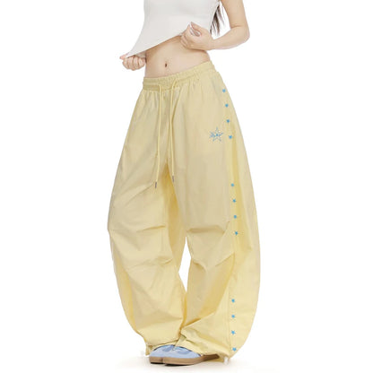 YIBASHU Yellow Baggy Parachute Pants Y2k Vintage Sweatpants Cargo Pants Harajuku Japanese 2000s Style Trousers Clothes Summer