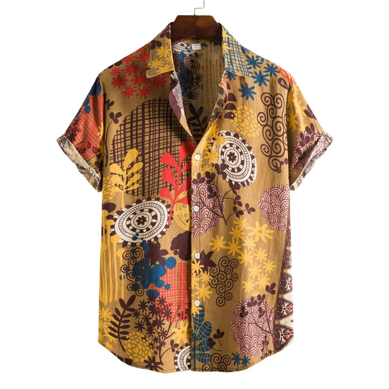 Men's Retro 90s Printed Shirts Hawaiian Short Sleeved Button Up Shirt Tropical Vacation Beach Shirt Men's Casual Loose Tops