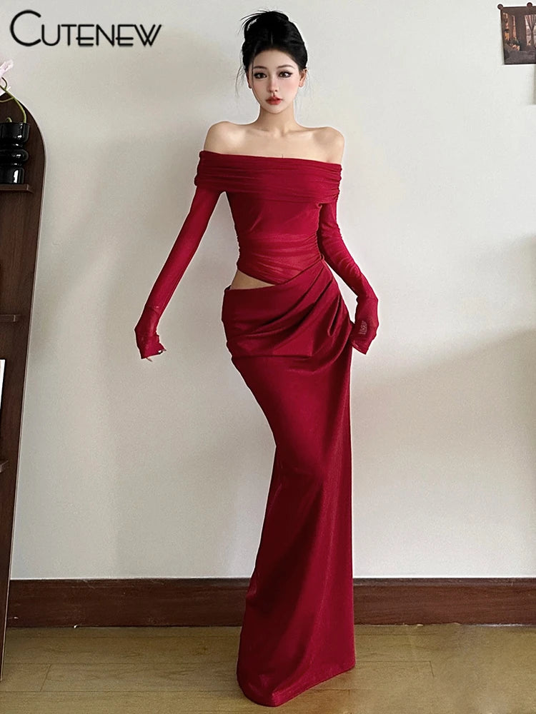 Mesh Ruched Maxi Dress - Sexy Sheath Off Shoulder Ankle Length Party Dress