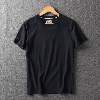 Summer New American Retro Short-sleeved O-neck Solid Color T-shirt Men's Fashion Simple 100% Cotton Washed Casual Sport Tops