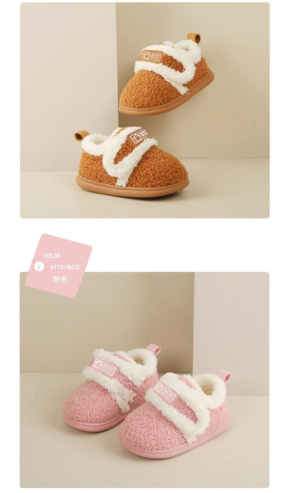 Cotton Slippers Kids - Warm Indoor Shoes With Soft Sole & Anti Slip TPR Outsole