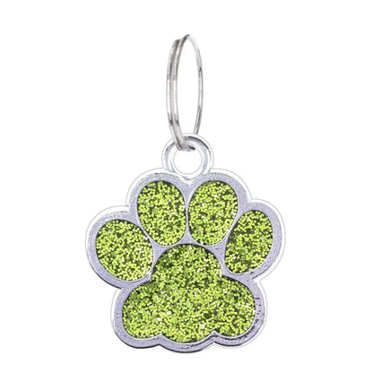 Cat Dog Paw Print Dog Cat Tags Anti-Lost Pet Glitter Pendant with Hook Exquisite Pet Collar Tag Pendant Kitten