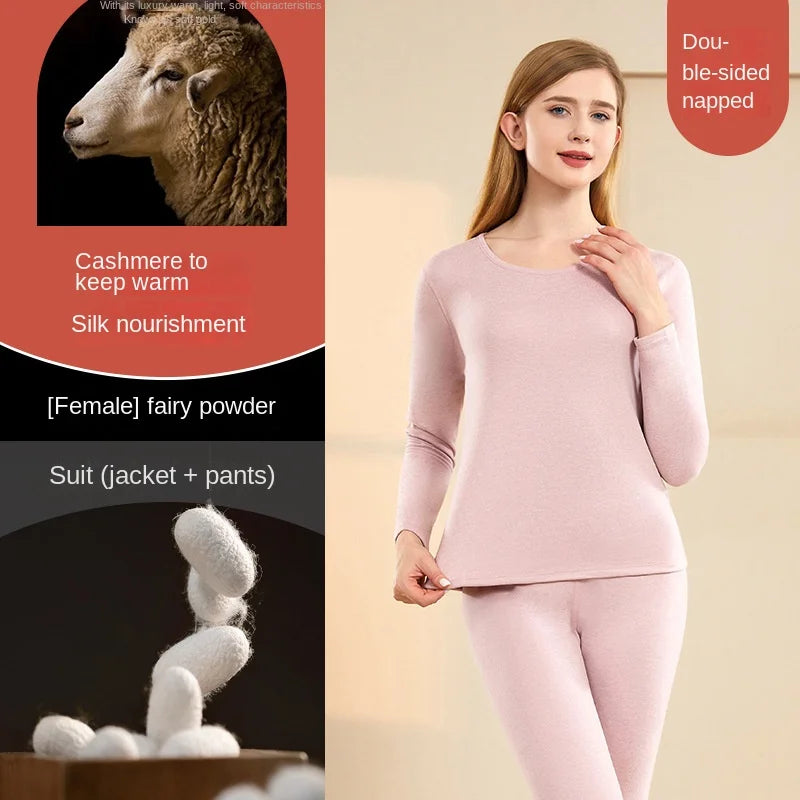 Men Wool Winter Long Sleeves Thermal Warm Thick Sweater Thermal Underwear Soft Fleece Lined Long Johns Set Thermal Clothes