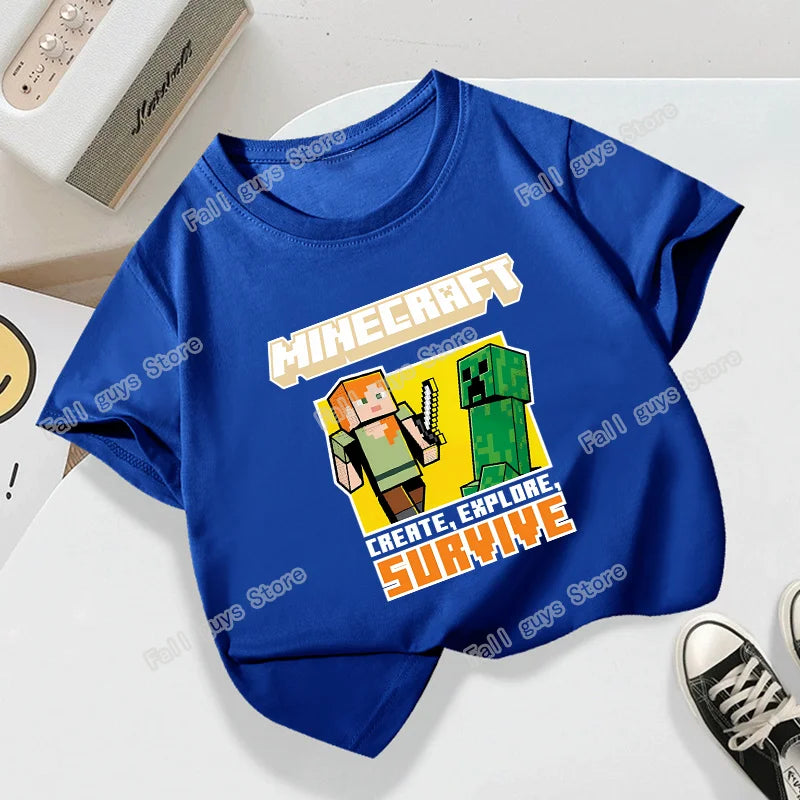 Miner Crafting Pixel Series Child T-Shirt Summer Kids Short Sleeve Tops Hot Game Boys Girls Clothing Cartoon Print Birthday Gift