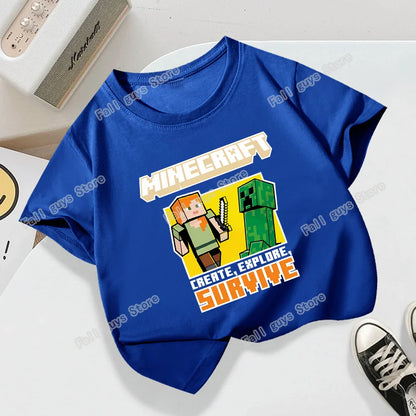 Miner Crafting Pixel Series Child T-Shirt Summer Kids Short Sleeve Tops Hot Game Boys Girls Clothing Cartoon Print Birthday Gift