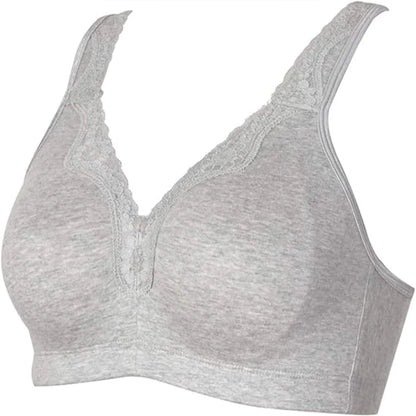 Sheroine Women's Floral Lace Cotton Bra Plus Size Wire-Free Non-Foam Comfort Wide Straps Full Coverage Sleep Underswear