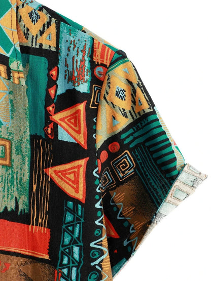 2024 Men's Fashion Retro Printed Short Sleeved Shirt Men's Hawaiian Printed Shirt