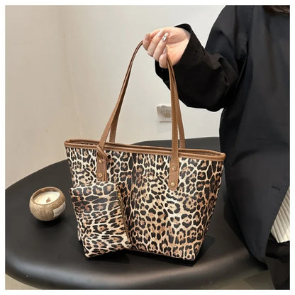 Leopard Print Tote Bag - Women's PU Leather Large Capacity Casual Travel Purse