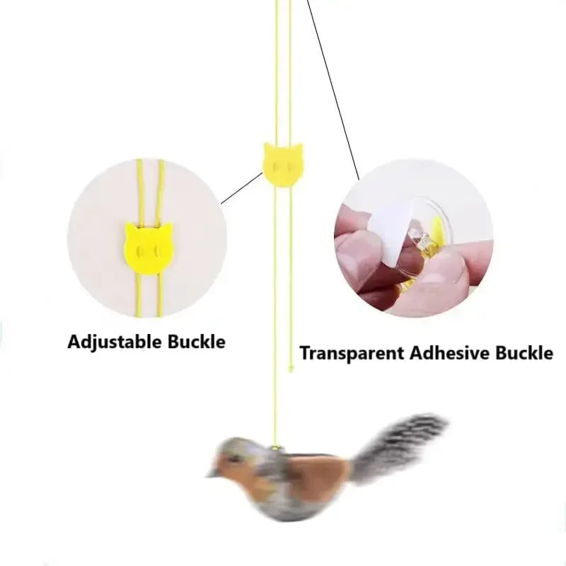 iLMH Indoor Interactive Birds Toy for Cat Chasing Teasing Toy Sounding Catnip Cat Teaser Toy Self-hilarity Wall Hanging Cat Toy
