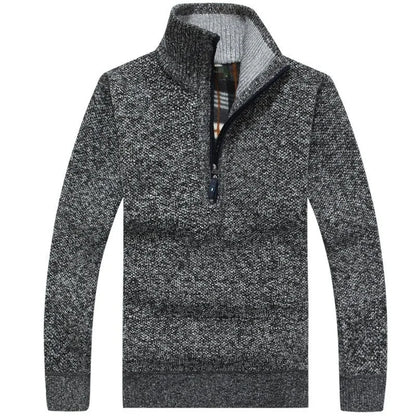 Men's Fleece Thicker Sweater Half Zipper Turtleneck Warm Pullover High Quality Male Slim Knitted Wool Sweaters For Spring