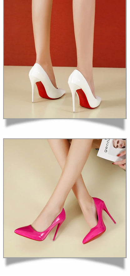 2024 Women Shoes Red High Heels Sexy Pointed Toe 12cm Pumps Wedding Dress Shoes Nude Black Color Red Rubber Bottom High Heels